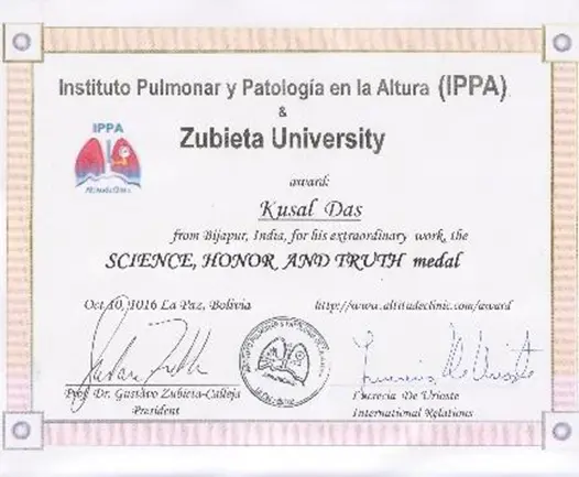 Science, Honor And Truth Medal Zubieta University, La Paz, Bolivia